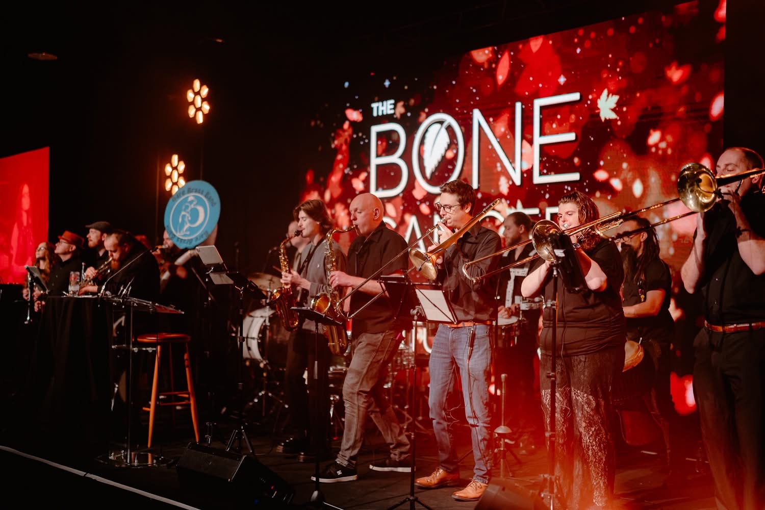Bare Brass Band performing at the Bone Cancer Ball 2025.